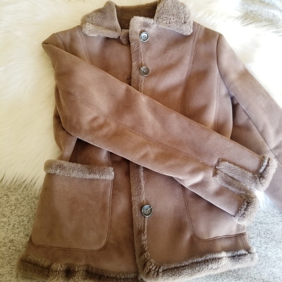 ANN TAYLOR Brown Button Up Shearling Coat - Picture 5 of 11